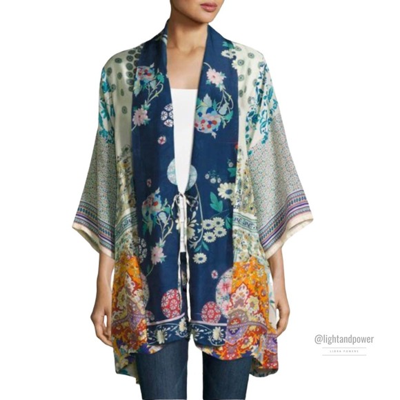 Johnny Was Jackets & Blazers - Johnny Was Silky Floral Geometric Kimono S EUC